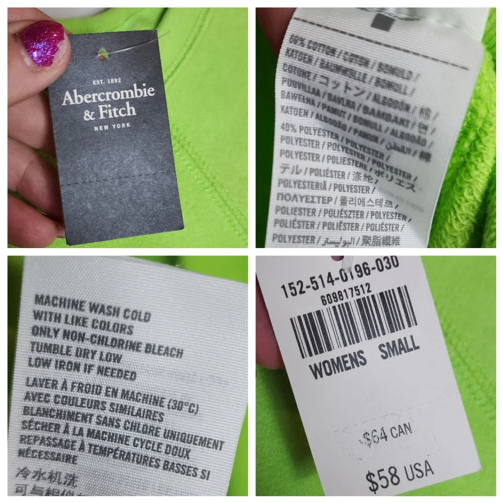 NWT Abercrombie Green Sweatshirt Heart Sequin Size Small - Picture 3 of 14